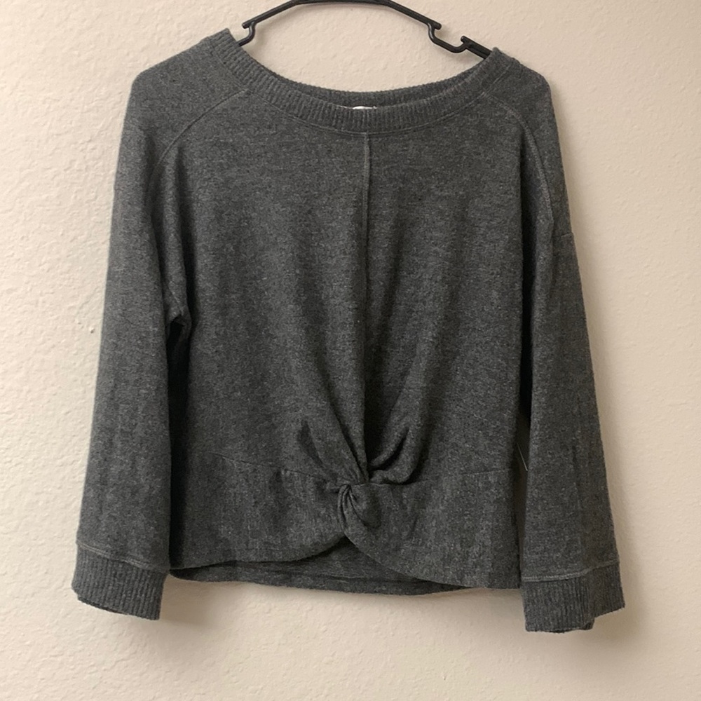 Woman’s size S dark grey sweater with gather knot front